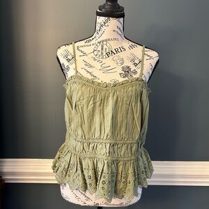 American Eagle Outfitters Olive Eyelet Peplum Cami